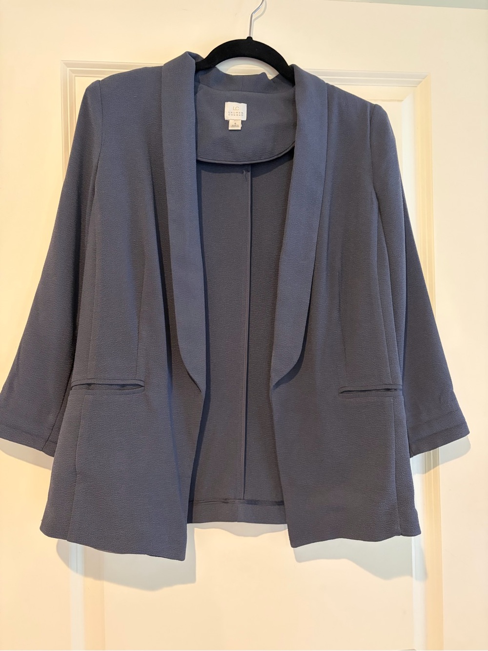 Lauren Conrad Open Front Shawl Collar Jacket in Slate Blue